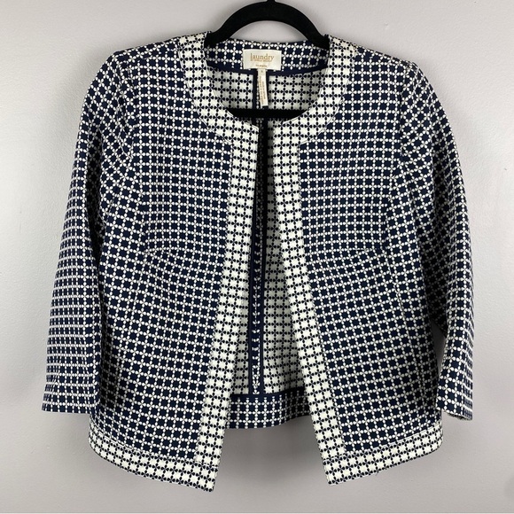 LAUNDRY by Shelli Segal Black White Mosaic Pattern Blazer Jacket Size 6 - Picture 2 of 11